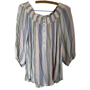 BDG Urban Outfitters Pastel Striped Off The Shoulder Blouse L Cotton Peasant 90s